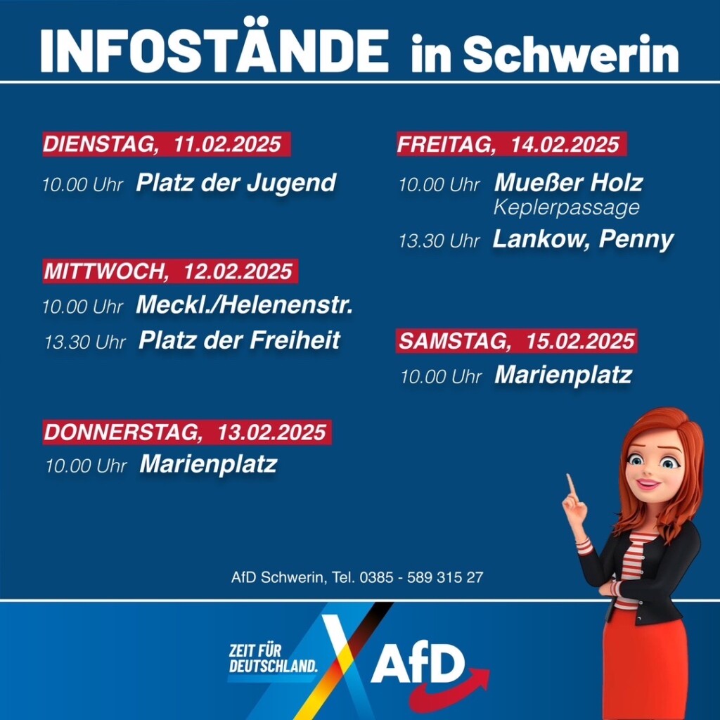 AfD Infostände in Schwerin vom 11.-15.02.25